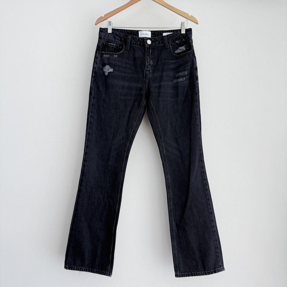 FRAME Jeans Womens 26 Black Low Rise Bootcut Distressed Denim Flare Leg